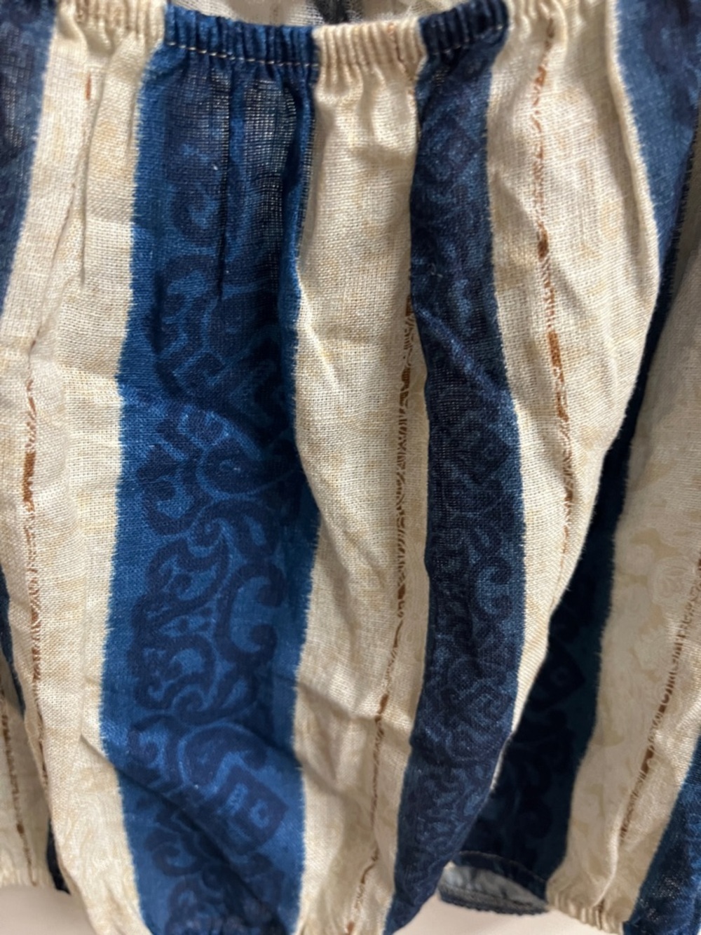 NWT, Bellambra, Striped Blue & Cream Peasant Crop Top size S, made in Italy - Picture 2 of 6